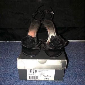 Impo Black Satin Rose Heels